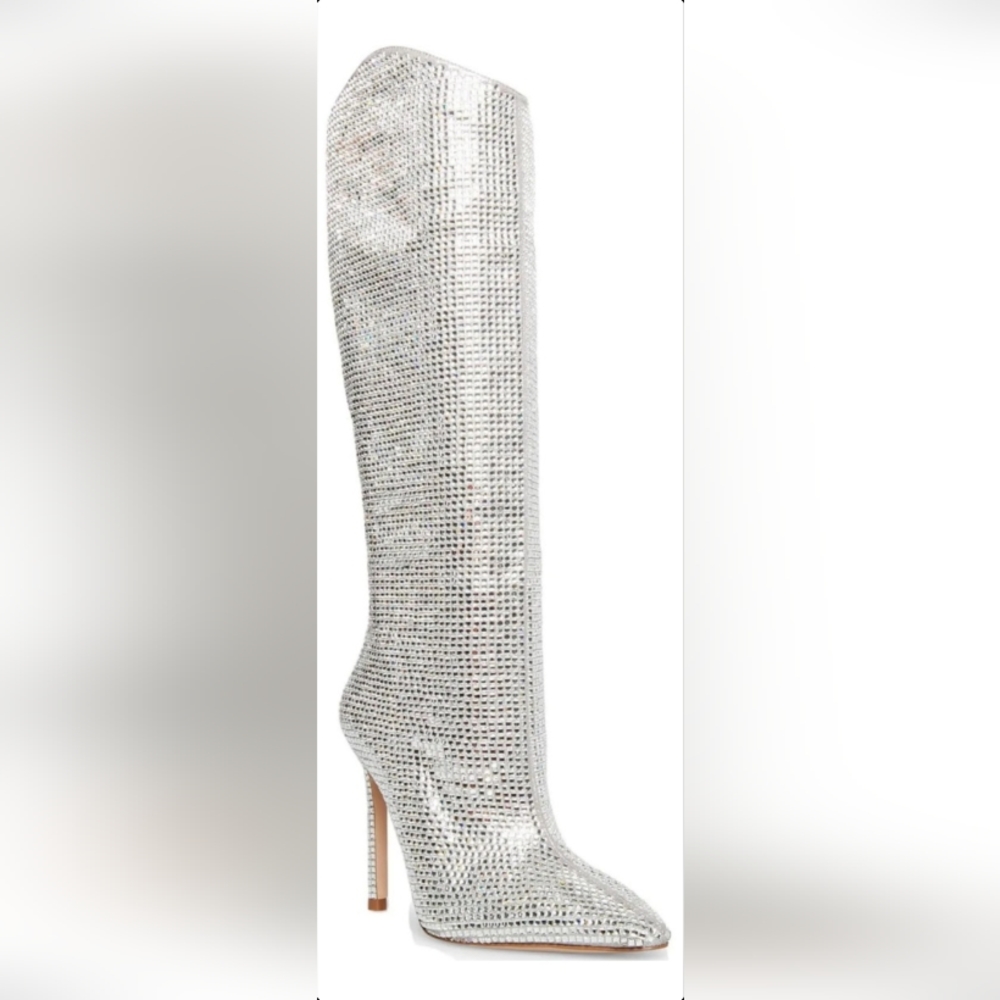 Steve Madden, Violetta-R, Rhinestone Boots, Size 6, Silver, 4" heel, pull on.